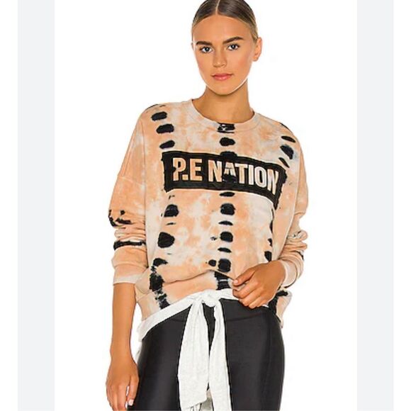 P.E Nation Tops - PE Nation Score Runner Sweatshirt Coral Gold Tie Dye size small/ petite
